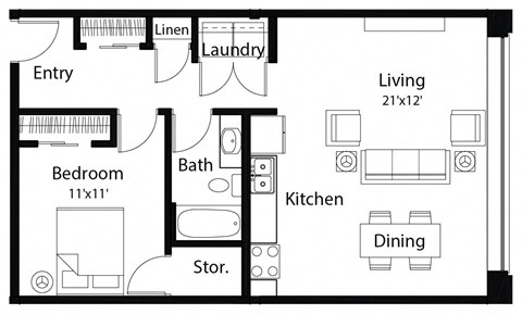 Floor plan for 1 bed, 1 bath